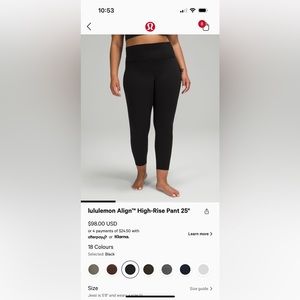 Lululemon align legging black 25 inch inseam size 2